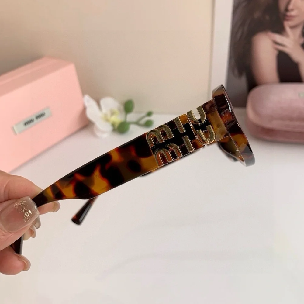 100% Authentic NWT Miu Miu Oval Sunglasses Tortoise Shell Gold Logo - Picture 2 of 8